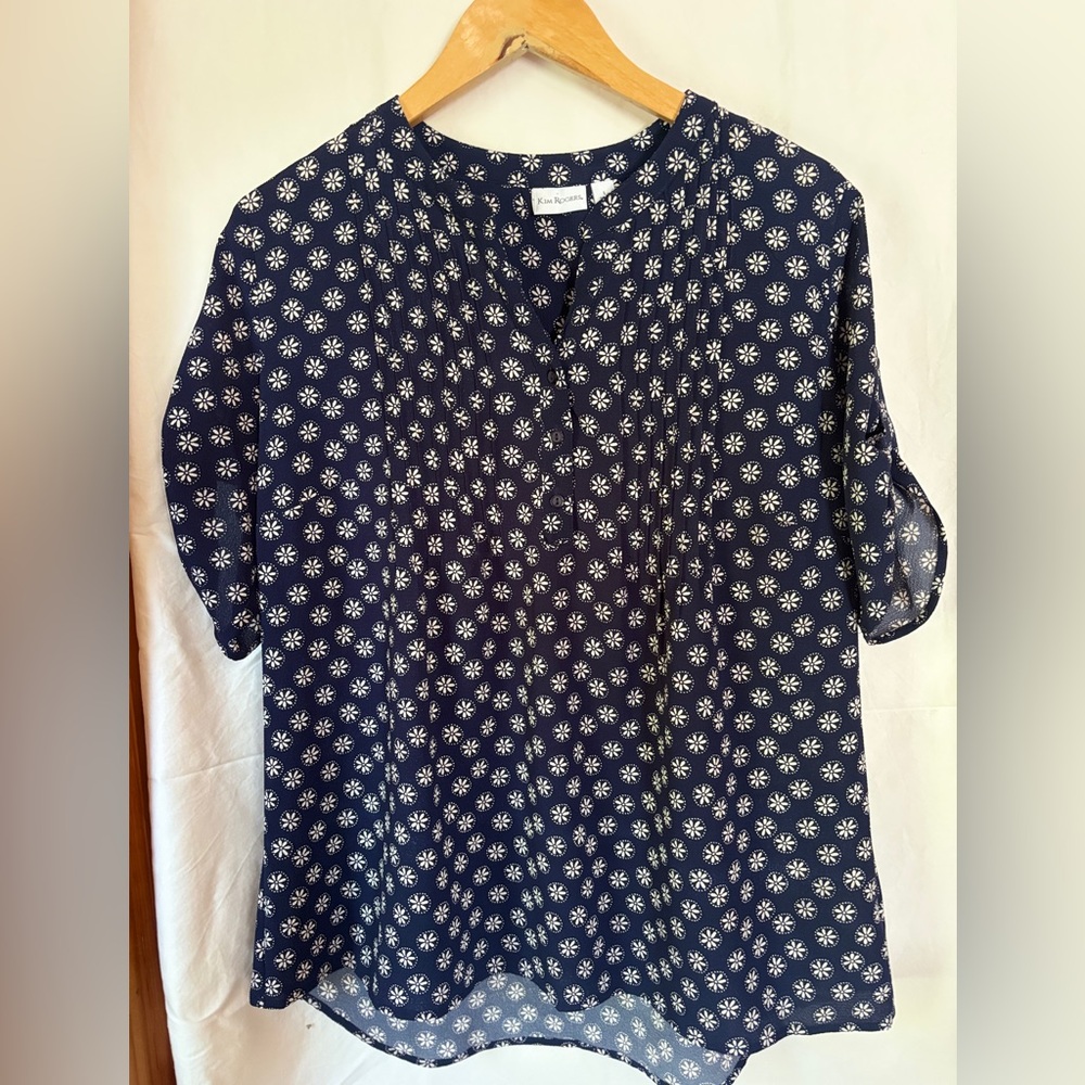 Kim Rogers Navy and White Floral Blouse